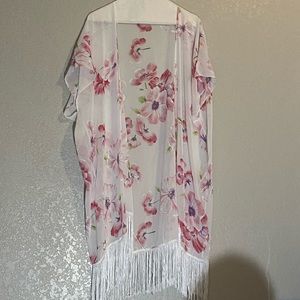 White fringe cardigan/ cover up